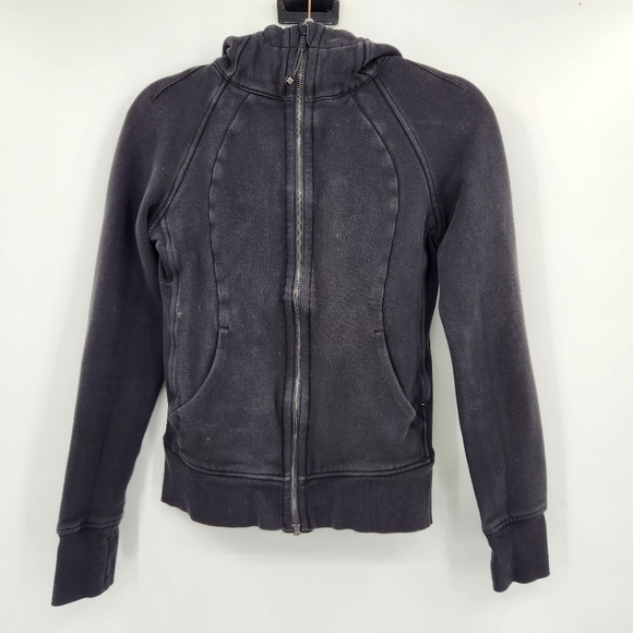 lululemon athletica Jackets & Blazers - Lululemon Scuba Full Zip Hoodie Jacket Womens Size 4 Black Cotton Fleece *faded*